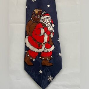 100% Silk Made in Italy Holiday Christmas Santa Claus and Snowflakes Printed Tie
